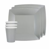 Santex feest/verjaardag servies set - 10x bordjes en bekertjes - zilver - karton