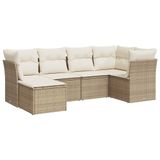 vidaXL 6-delige Loungeset met Kussens, Poly Rattan, Beige