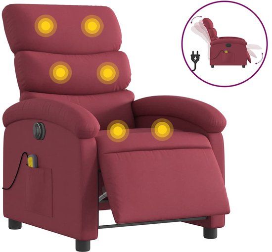 vidaXL Massagestoel elektrisch verstelbaar stof wijnrood
