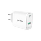 VulTech CC45-1C1A Universele oplader 45 W GaN USB + Type-C/USB-C PD3.0 QC3.0 PPS, compatibel met iPhone, Samsung, Xiaomi, Oppo, Google Pixel, Realme, tablet en notebook - wit, compact