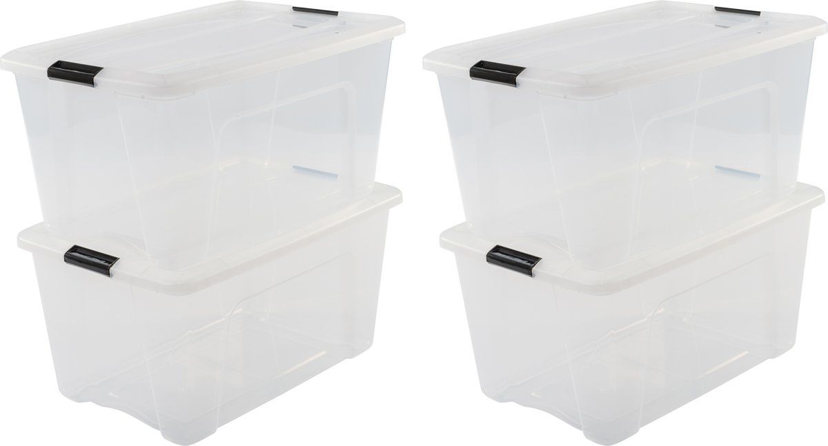 IRIS OHYAMA Topbox Opbergbox - 45L - 4 stuks - Zwart/Transparant