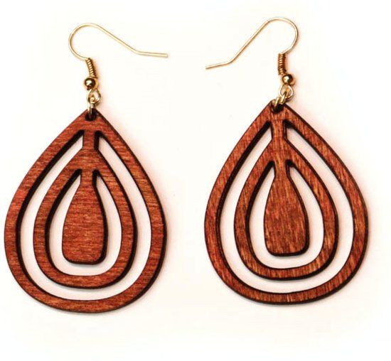 Hoentjen Creatie Houten oorbellen - Ovaal mahonie klein - 3666010171993