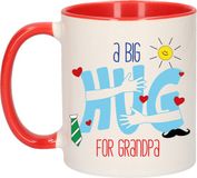 Bellatio Decorations Cadeau koffie/thee mok voor opa - rood - big hug - 300 ml - verjaardag