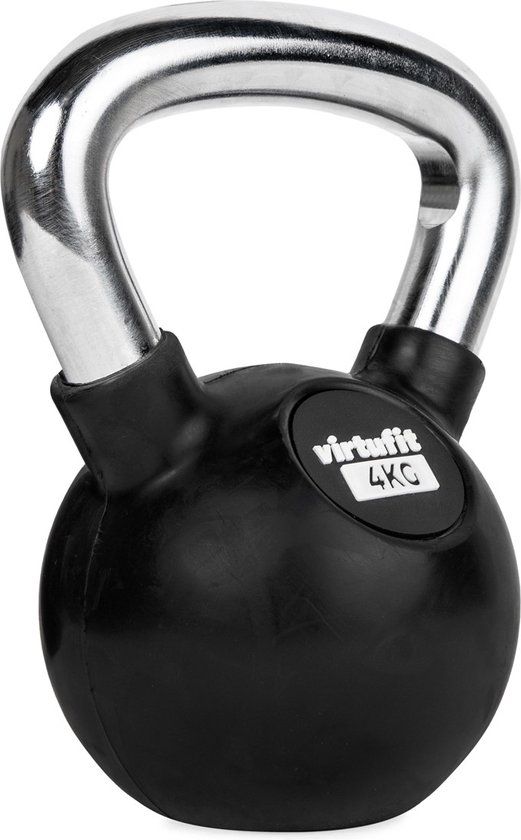 VirtuFit Kettlebell - Rubber/Chroom - 4 kg - Zwart