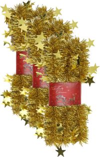 Cepewa Gmbh 3x pièces guirlandes de Noël lametta avec étoiles or 200 x 6,5 cm