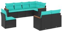 vidaXL 8-delige tuinbankset met kussens, zwart polyrotan