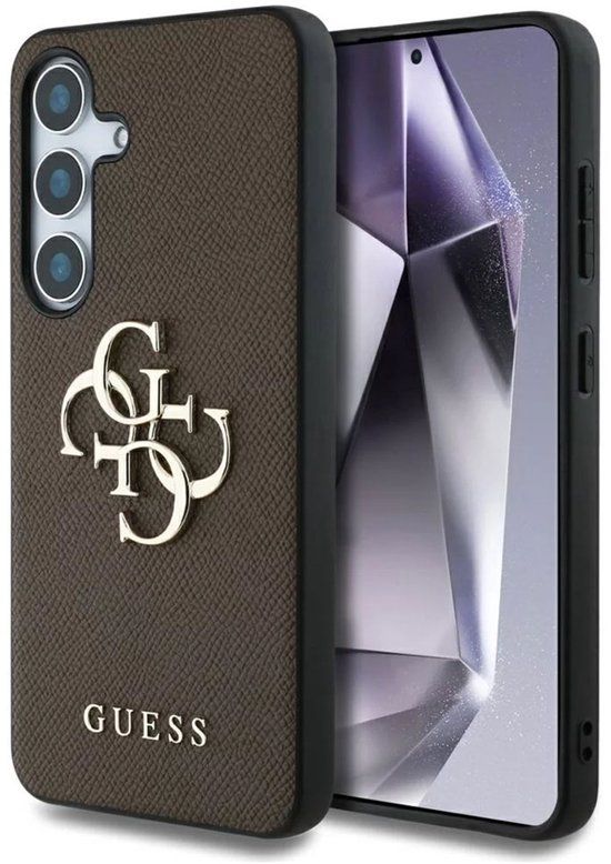 Guess 4G Metal Logo Saffiano Backcover geschikt voor Samsung Galaxy S25 - Bruin