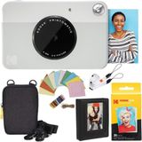 KODAK Printomatic instant camera (grijs) pakket + zinkpapier (20 vellen) etui + fotoalbum + ophangframe + comfortabele halsband