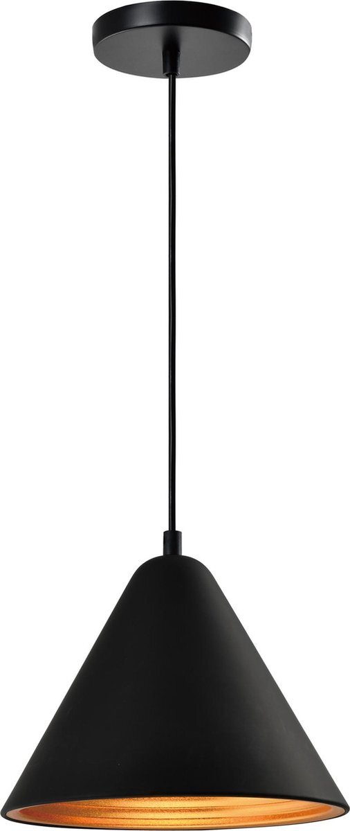 QUVIO Hanglamp retro - Lampen - Plafondlamp - Leeslamp - Verlichting - Verlichting plafondlampen - Keukenverlichting - Lamp - E27 Fitting - Met 1 lichtpunt - Voor binnen - Aluminium - D 24 cm - Zwart en goud