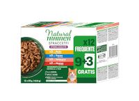 Natural Trainer Droogvoer voor volwassen katten, gesteriliseerd, lekkernijen in saus multipack (kip, tonijn, zalm, rund), 12 x 85 g