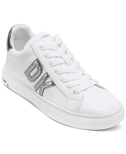 DKNY Abeni-Lace Up Sneakers voor dames, Wit En Nikkel, 37 EU