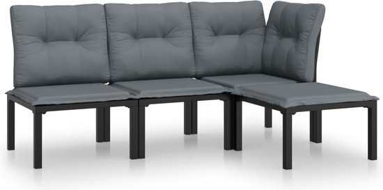 vidaXL 4-delige Loungeset poly rattan zwart en grijs