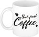 Bellatio Decorations But first coffee cadeau mok / beker wit met hartjes - 300 ml - keramiek - koffiemok voor de koffieliefhebber