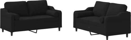vidaXL 2-delige Loungeset met kussens stof zwart