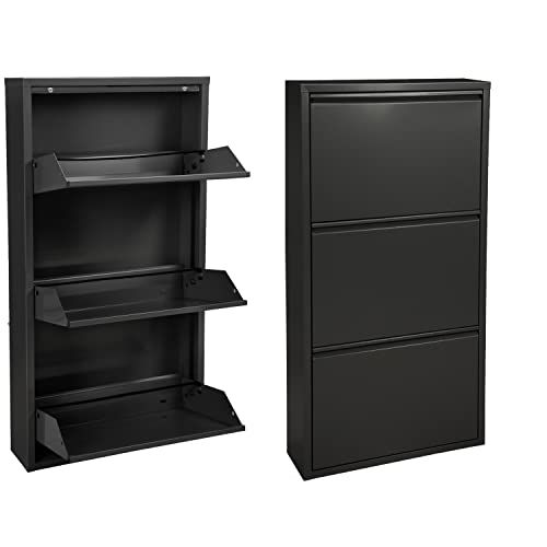 DRW Schoenenkast met 3 laden en ventilatie - donkergrijs - 50 x 15 x 103 cm