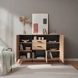 en.casa Dressoir Noppen 100x150x38 cm eikenkleurig en zwart