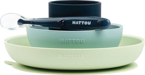 Nattou 877008 serviesset, 4-delig, groen/blauw, meerkleurig, 563 g