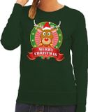 Bellatio Decorations Shoppartners Bv Foute kersttrui / sweater Rudolf - groen - Merry Christmas voor dames S