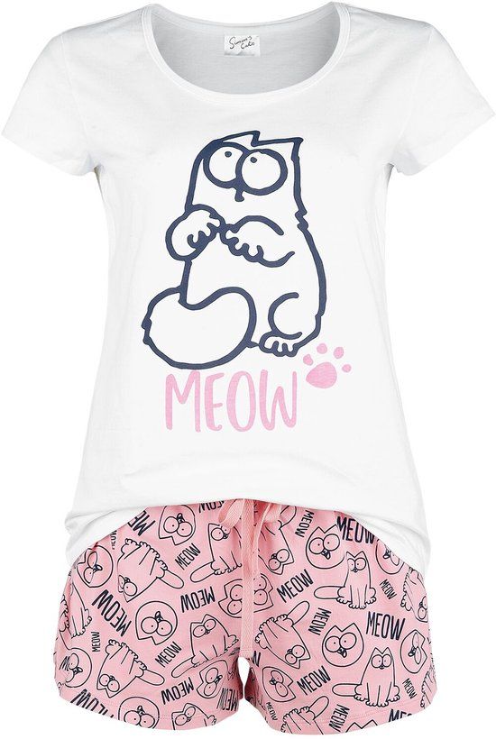 Simon's Cat Meow Pyjama wit-roze Katoen - Vrouwen - 3XL