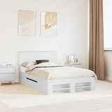 vidaXL Bedframe Blanc Bois ouvragé 135 x 190 cm