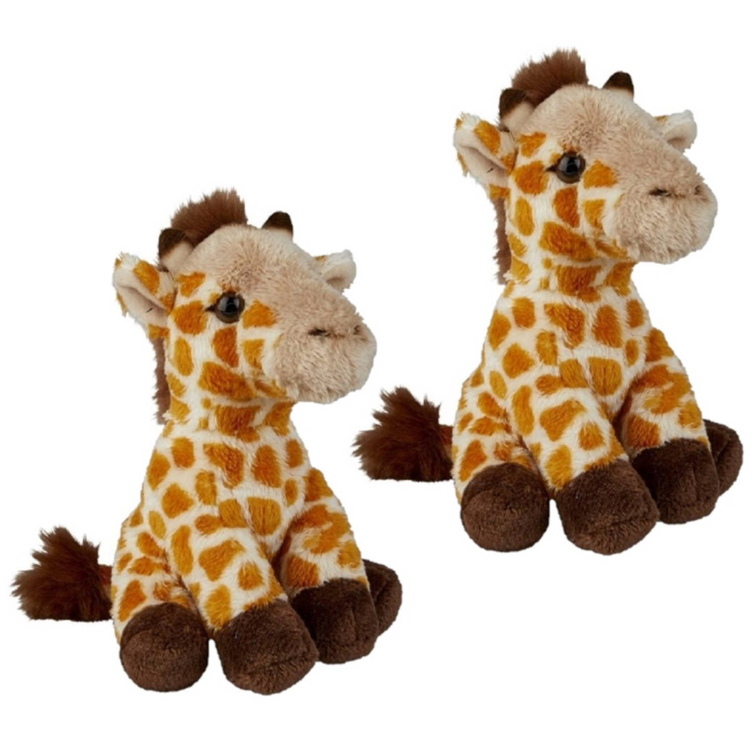 Ravensden 2x stuks pluche gevlekte giraffe knuffel 15 cm - Giraffen safaridieren knuffels - Speelgoed knuffeldieren/knuffelbeest