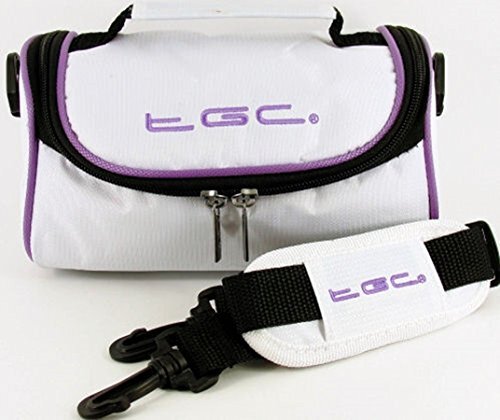 TGC Fujifilm X70, XP90 Camera Case Bag van ® met schouderriem en draaggreep (koel wit met elektrische paarse versieringen)