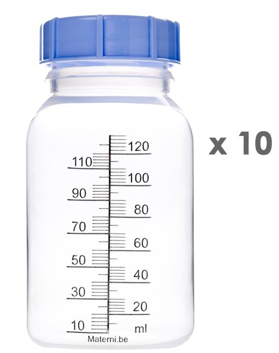 Materni 10x Moedermelkfles 120 ml met dop tbv borstvoeding transparant