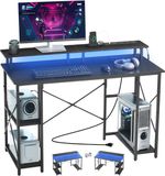 VEVOR 120 cm Computer Tafel met Slimme LED Lichten en Stroomaansluitingen, Omdraaiende Gaming Kantoortafel met Monitorstandaard en 2-Lagen Opslagplanken, Studie Werk voor Home Office, Zwart
