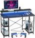 VEVOR 120 cm Computer Tafel met Slimme LED Lichten en Stroomaansluitingen, Omdraaiende Gaming Kantoortafel met Monitorstandaard en 2-Lagen Opslagplanken, Studie Werk voor Home Office, Zwart