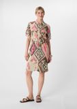 comma - Vrouwen - Overhemdjurk met print - Viscose - Lange mouw - Roze