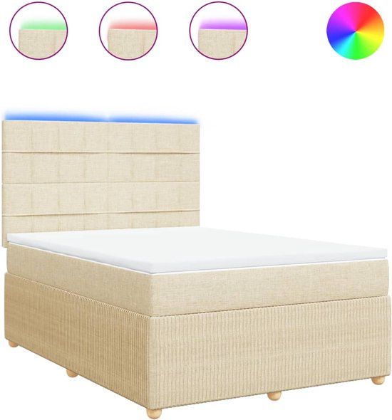 vidaXL Boxspring met matras stof crèmekleurig 140x190 cm