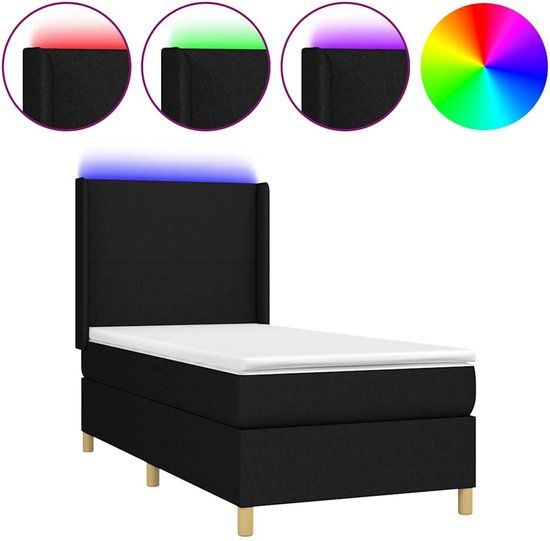 vidaXL Boxspring met matras en LED stof zwart 100x200 cm