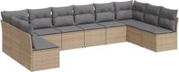 vidaXL 10-delige loungeset met kussens, polyrattan, beige