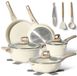JUST PERFECTO Set de 12 pièces Induction - Set de casseroles beige avec couvercle pour gaz et induction - Sans PFAS - Poignées froides