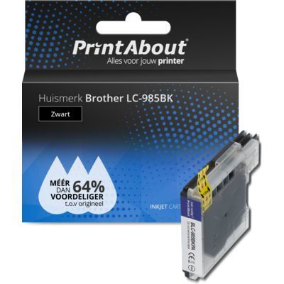 PrintAbout Huismerk LC-985BK Zwart | Compatibel met Brother | 500 Pagina's