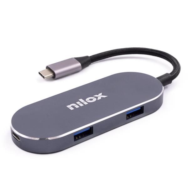 Nilox Mini Docking Station - USB-C - HDMI - 3x USB 3.0 - PD - Silver