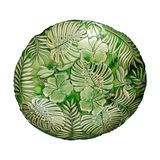 DRW Set van 4 ronde glazen centra met groene bladeren, 33 x 33 x 6 cm