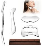Merkloos Gua Sha Roestvrij Stalen Set voor Gezicht en Lichaam, 4 Stuks
