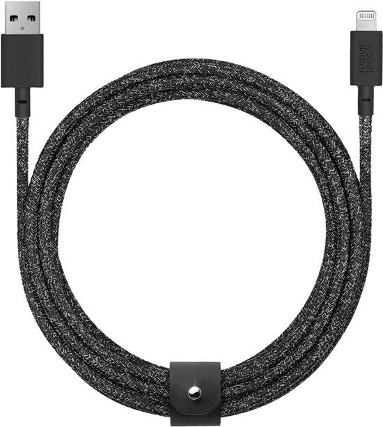 Native Union, USB-A naar Lightning Oplaadkabel 1.2m - Met Opbergband, Zwart