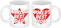 Bellatio Decorations Worlds Best Mom en Dad mok rood - Cadeau beker set voor Papa en Mama - Moederdag en Vaderdag cadeautje