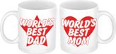 Bellatio Decorations Worlds Best Mom en Dad mok rood - Cadeau beker set voor Papa en Mama - Moederdag en Vaderdag cadeautje