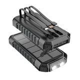 Powerbank op zonne-energie, 20.000 mAh, 15 W, snellader, draagbare oplader, 3 geïntegreerde kabels met led-zaklampen, 5 uitgangen, oplader op zonne-energie voor iPhone 17/16/15/14/13 en Android
