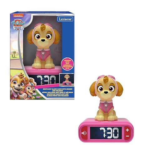 Lexibook PAW Patrol Nachtlampje Wekker, Geluiden en Melodieën, Verlicht LCD-scherm, Lichtgevend, Snooze, Roze, Klein