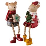 Boltze Home bungelbeentjes muis millie h10,5cm kunsthars/ polyester groenrood 2 assorti