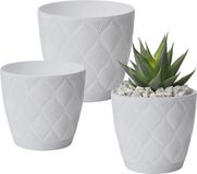 Form Plastic Plantenpot set New Age - 3x stuks - kunststof - ivoor wit - met schotel