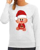 Bellatio Decorations Foute Kersttrui/sweater voor dames - all I want - taart - grijs - kerst poes XXL