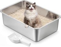 Feandrea Kattenbak van roestvrij staal, open kattenbak met schepje, zilver, 50 x 35 x 15 cm
