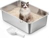 Feandrea Kattenbak van roestvrij staal, open kattenbak met schepje, zilver, 50 x 35 x 15 cm