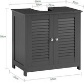 SoBuy Wastafelonderkast - Badkamermeubel met 2 Deuren en 2 Opbergplanken - Donkergrijs, 60x35x58cm, FRG237-II-DG