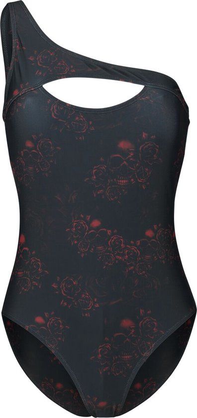 Black Premium by EMP Zwart zwempak met print en asymmetrische schouder - Dames - L